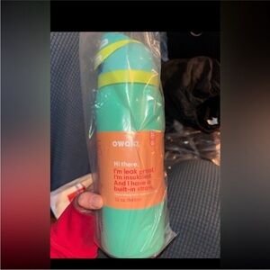 Owalla Aqua Insulated Water Bottle with Built-In Straw - Teal/Yellow
